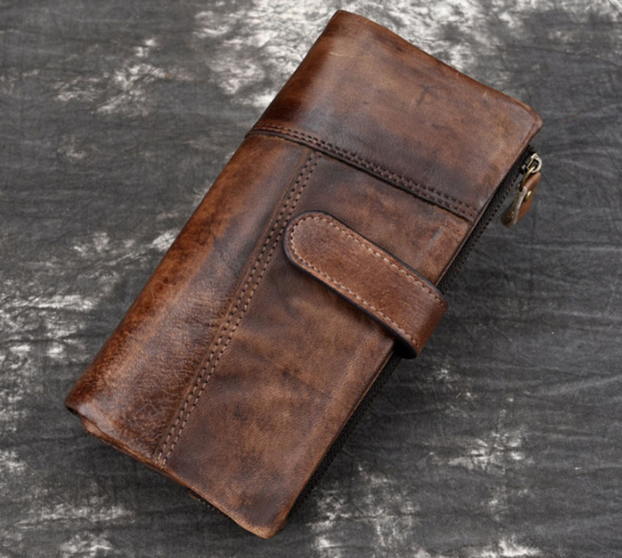 WJ011#◆本革◆牛革◆ヴィンテージ レザー長財布　カードホルダー　ジッパー財布◆