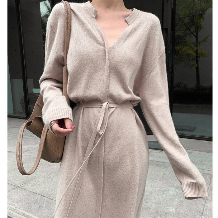 LDL1407#ロングワンピース レディース ニットカットソー 秋新作 ロングワンピース ニットワンピース レディース 40代 ワンピース ロングニ
