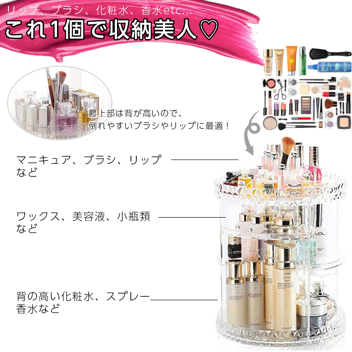 CSN241#コスメボックス 360°回躟式 コスメ ワゴン セット アクリル ケース 化粧入れ 化粧箱 大容量 ストア