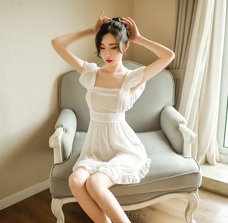 LDL3280# супер sexy симпатичный meido способ шифон baby doll One-piece Ran Jerry Night одежда костюмы белый 