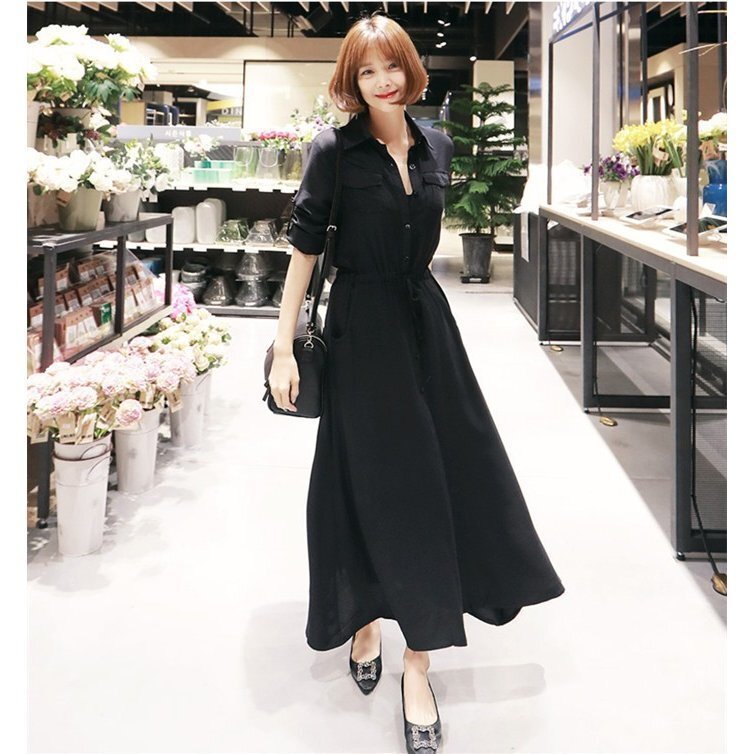 LDL1419# ロングシャツレディース 40代 マキシワンピース 春ワンピース マキシワンピース レディース 春 シャツワンピース ロング丈 黒 ロ