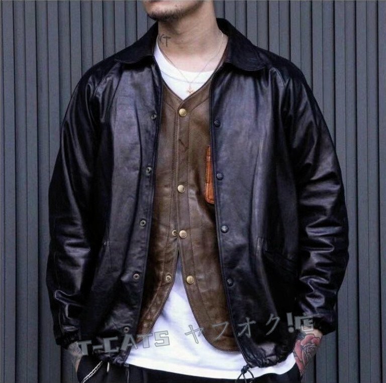 ☆新品レザージャケット 上品　カジュアル　本革 牛革　　ライダースジャケット 　革ジャン Ｓ～3XL　黒