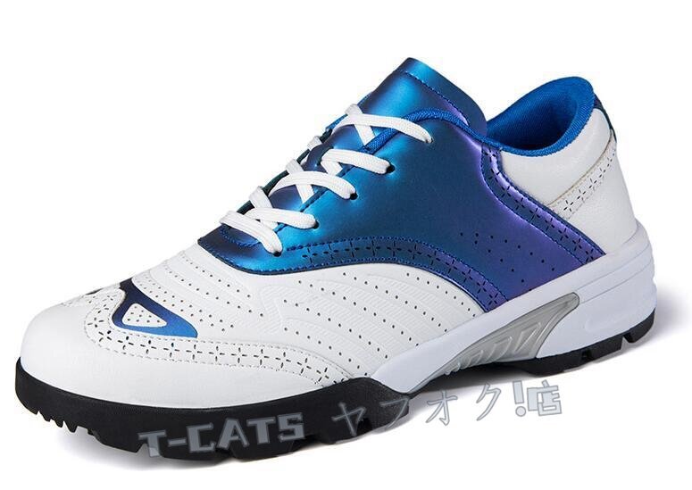 ☆新品 ゴルフシューズ メンズ スニーカー スポーツシューズ 男女デニス 運(yùn)動(dòng)靴 ウォーキングシューズ軽量防水防滑耐磨 白ブルー W36~W46