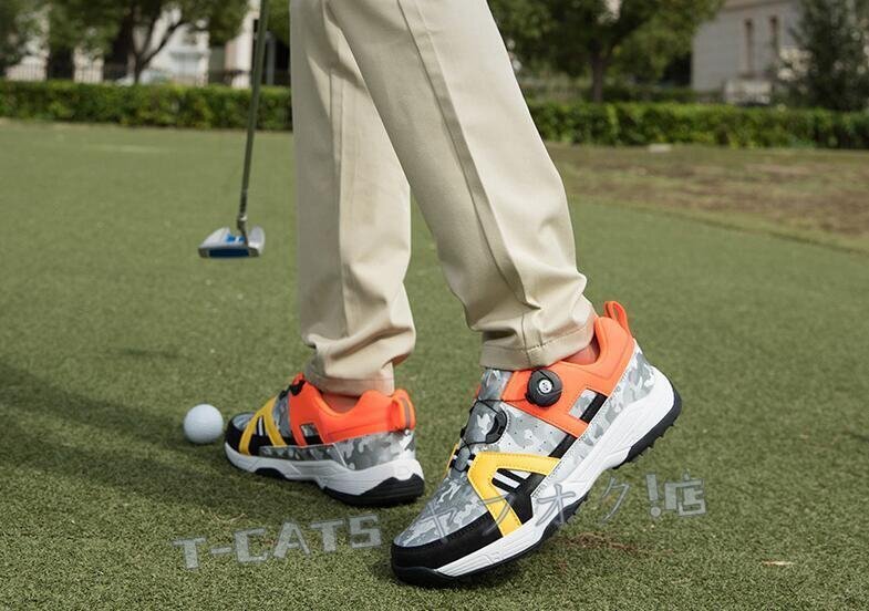 ☆新品3色選択可 高級(jí)品 ゴルフシューズ 感スポーツシューズ ソフトスパイク 強(qiáng)いグリップ軽量弾力性 通気性 防水防滑オレンジ27.0cm