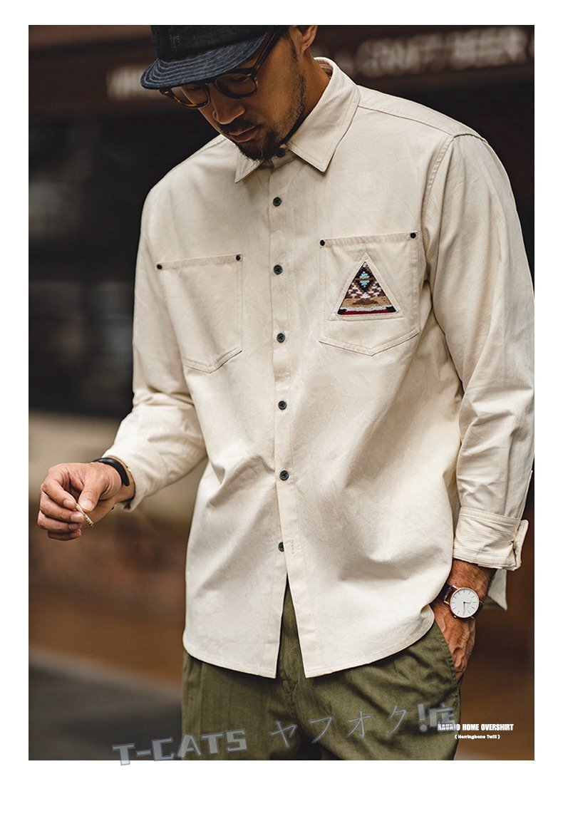 ☆新品胸元のブランケットパッチがポイント ヴィンテージ復(fù)刻コットンピケ ティピ柄シャツ 長袖 インディアン柄 アメカジ L