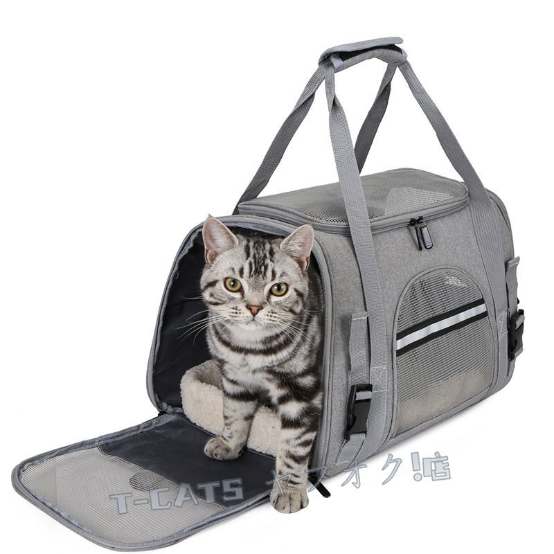 ☆新品キャリーバッグ ペットキャリー ショルダー 手提げ 貓 小型犬 お灑落 通気性 旅行 通院 3way 灰/赤 お色選択可