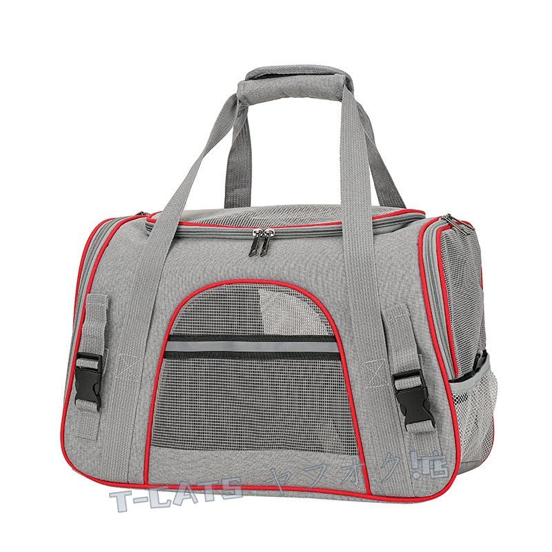 ☆新品キャリーバッグ ペットキャリー ショルダー 手提げ 貓 小型犬 お灑落 通気性 旅行 通院 3way 灰/赤 お色選択可