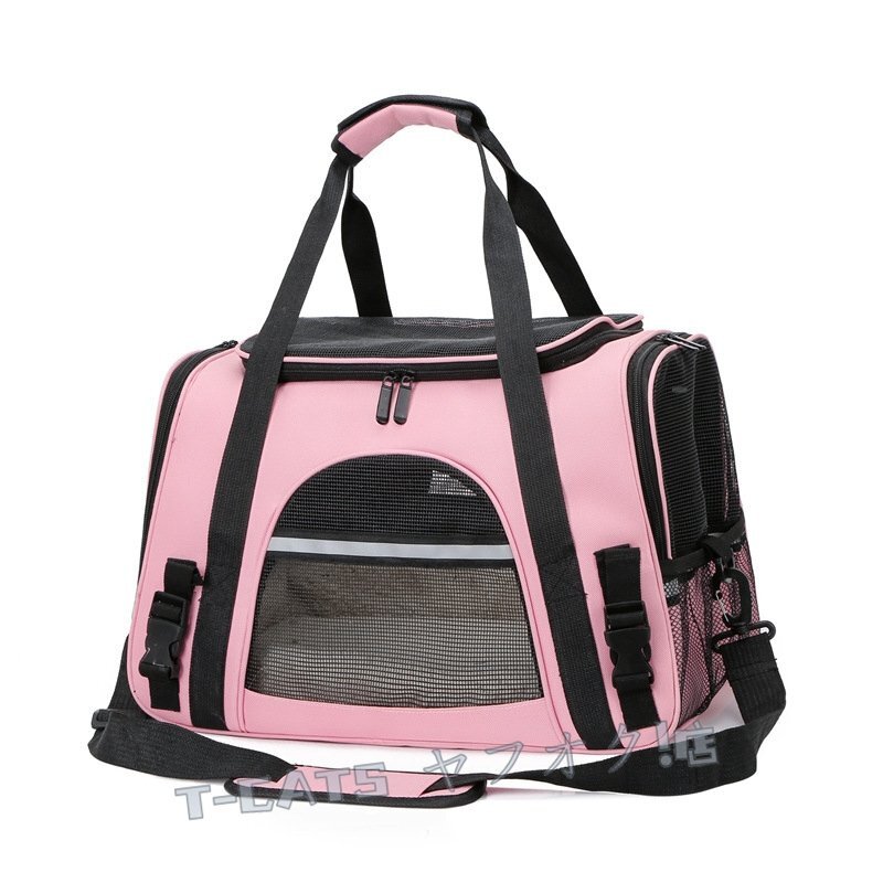 ☆新品キャリーバッグ ペットキャリー ショルダー 手提げ 貓 小型犬 お灑落 通気性 旅行 通院 3way 灰/赤 お色選択可