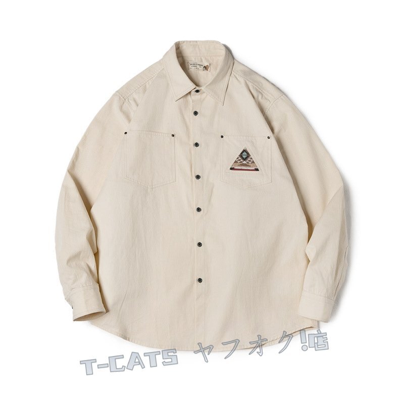☆新品胸元のブランケットパッチがポイント ヴィンテージ復(fù)刻コットンピケ ティピ柄シャツ 長袖 インディアン柄 アメカジ L