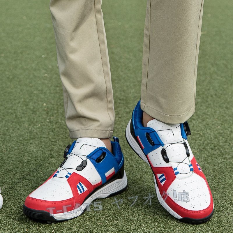 ☆新品3色選択可 高級品 ゴルフシューズ 感スポーツシューズ ソフトスパイク 強いグリップ軽量弾力性 通気性 防水防滑グレー27.0cm