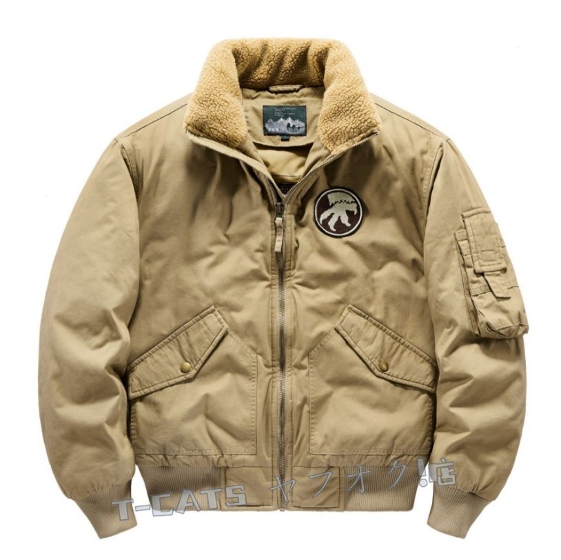 ☆新品メンズ　秋冬　コットン ミリタリー メンズ 襟ボア 裏キルト 中綿フライトジャケット　Ｍ～5ＸＬ カーキ
