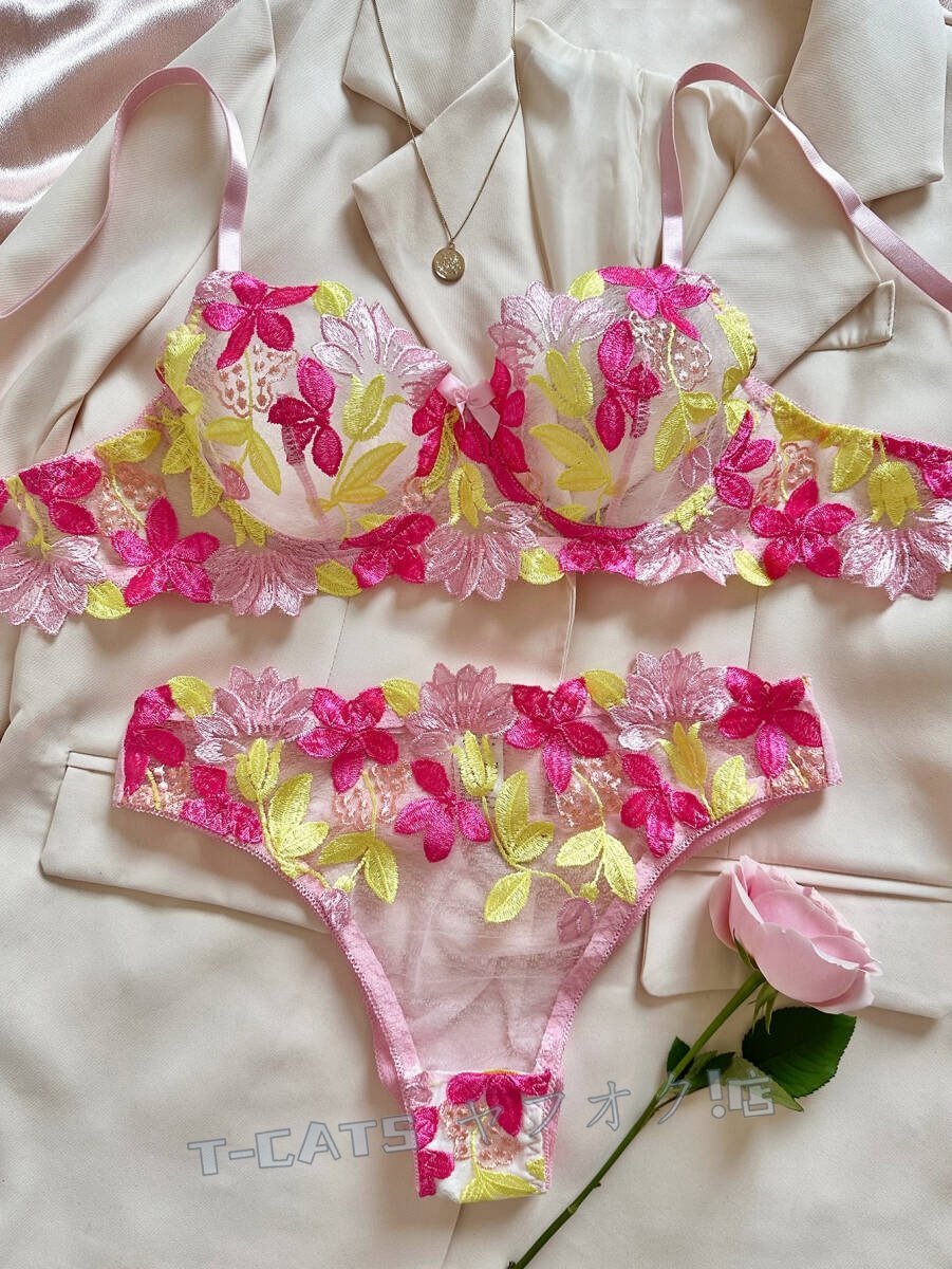 ☆新品インナーウエアレディース 20代30代40代 著心地抜群 刺繍 sexy 美品 2點セット お花刺繍 グリーン