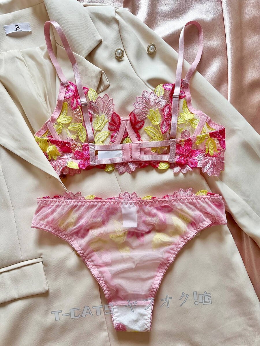 ☆新品インナーウエアレディース 20代30代40代 著心地抜群 刺繍 sexy 美品 2點セット お花刺繍 グリーン