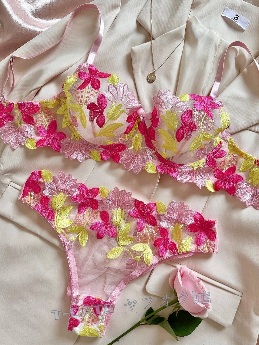 ☆新品インナーウエアレディース 20代30代40代 著心地抜群 刺繍 sexy 美品 2點セット お花刺繍 グリーン