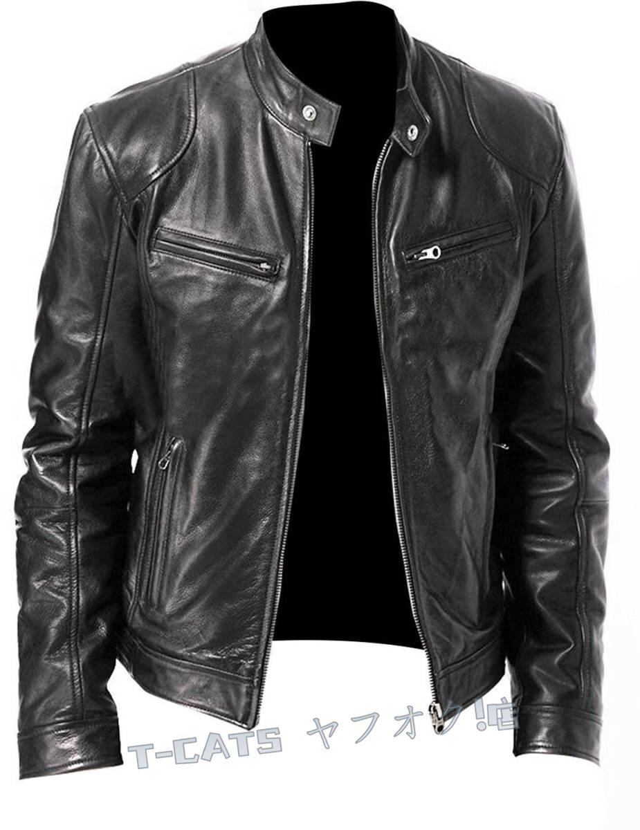 新品☆メンズレザージャケットライダースジャケット バイクジャケット ジャンパー ブルゾン 革ジャン ブラック S~5XL 3色