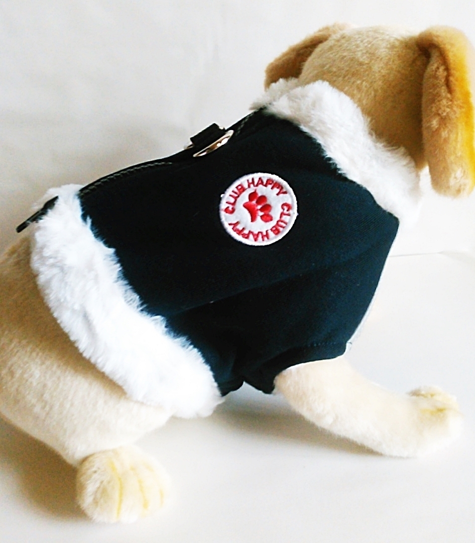LDL2687# ハーネス＆リード★冬【L ネイビー】胴輪 小型犬 里ボアで 暖かい!防寒 ペット用品 犬服【L紺】犬 アウター コート