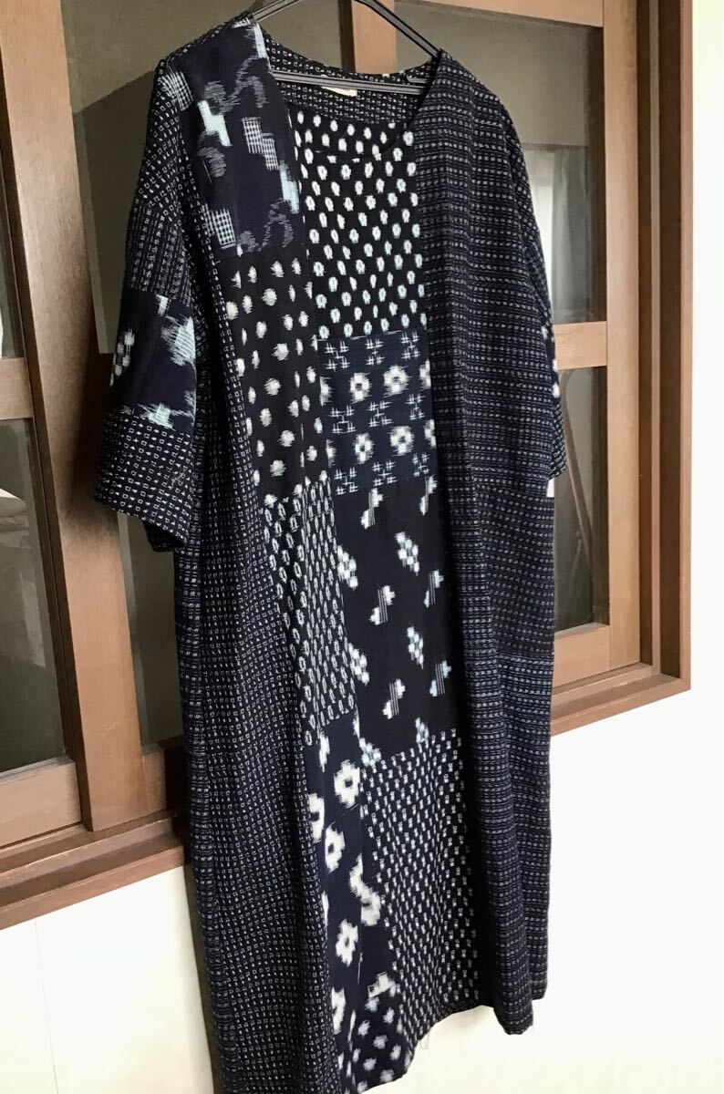 着物リメイク ワンピース チュニック 絣 木綿 古布 ハンドメイド 着物リメイク ワンピース チュニック 絣 木綿 古布 ハンドメイド
