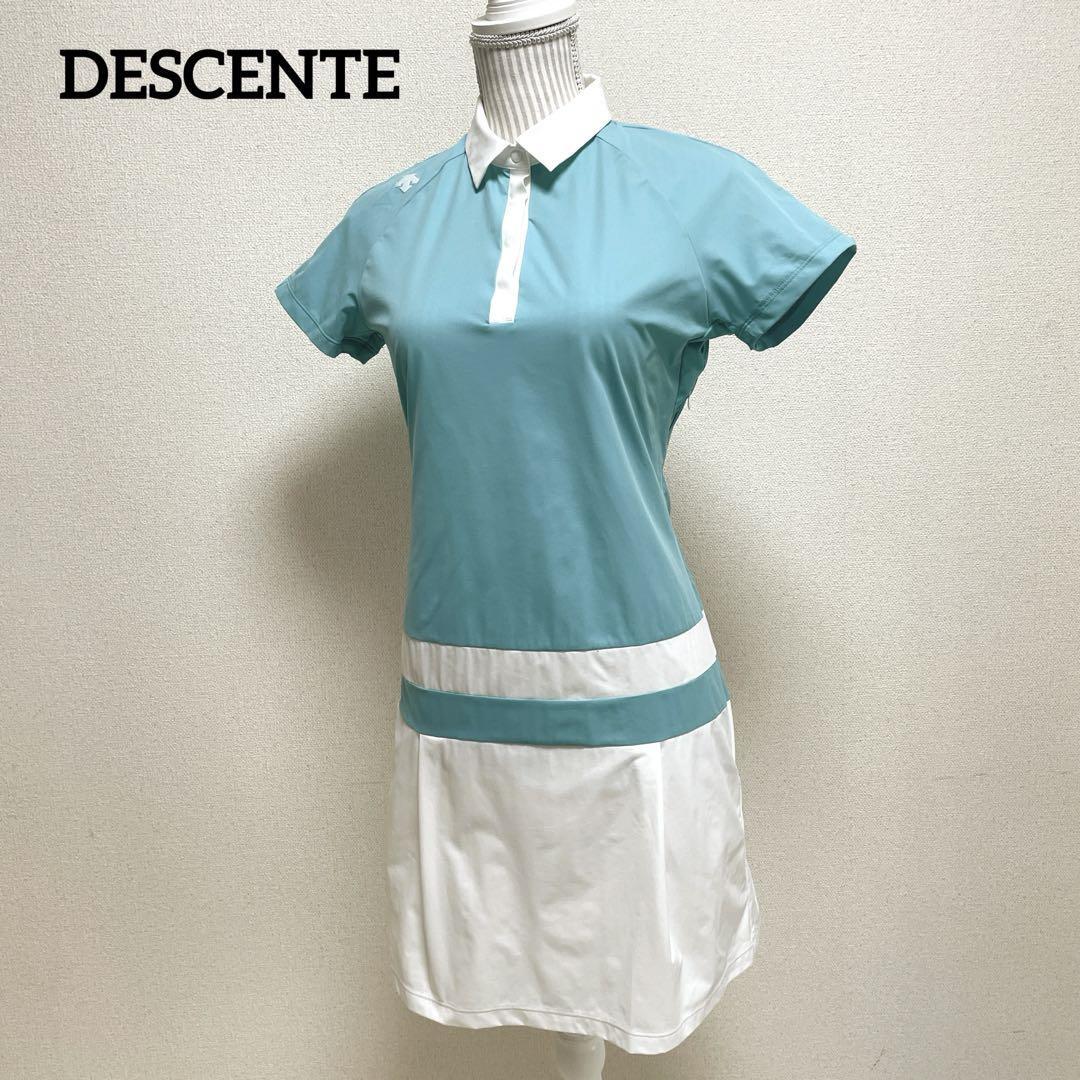 デサント　DESCENTE ゴルフウェア　半袖ワンピース　バイカラー　ストレッチ　Lサイズ ゴルフワンピース　ブルー×ホワイト