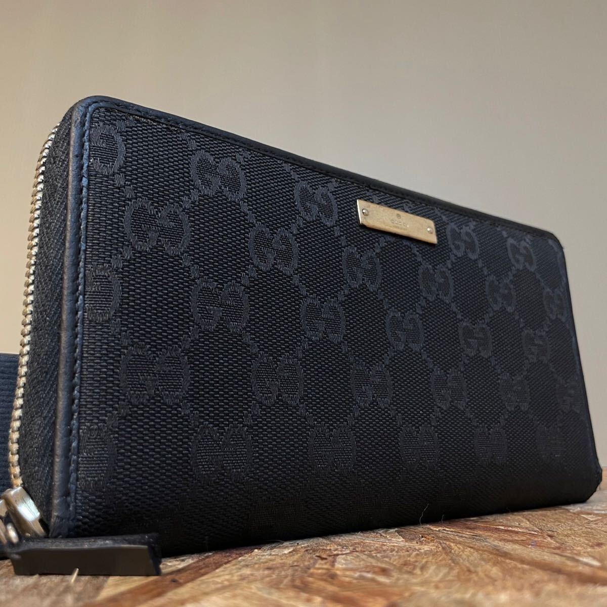 1円　極美品　GUCCI グッチ シマ長財布 レザー キャンバス　ウォレット 二つ折り　財布 ロングウォレット マーモント ブラック