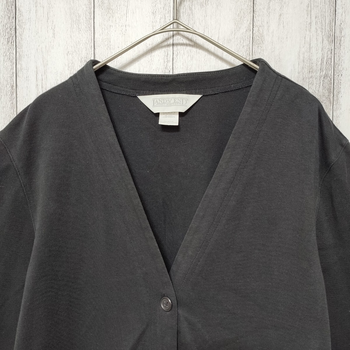 LANDS'END ランズエンド (S) コットンカーディガン ブラック 黒