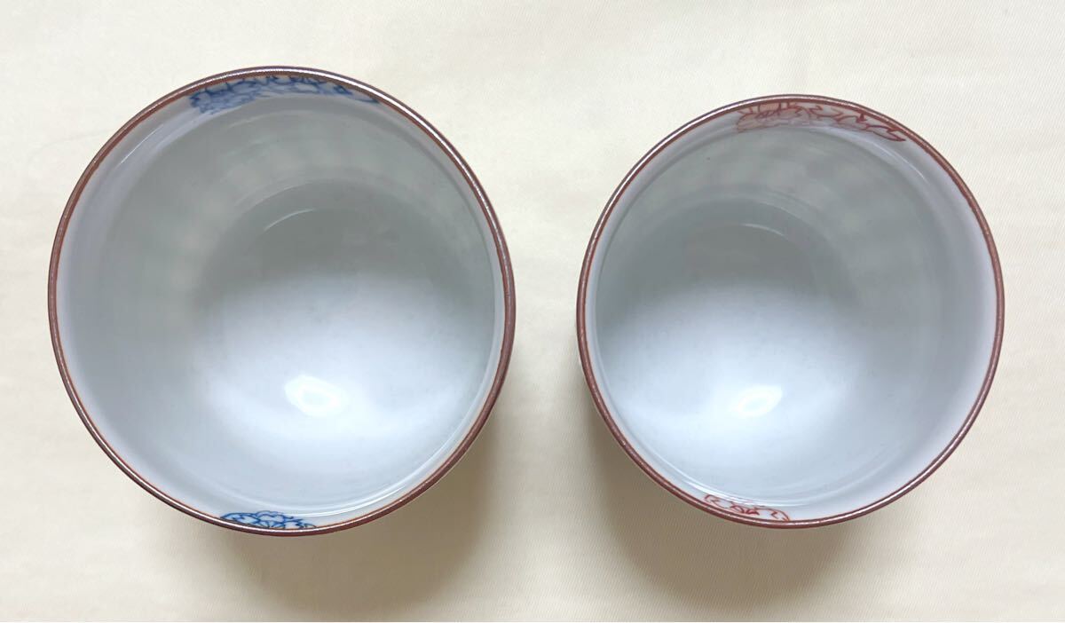 未使用 京焼清水焼 平安彦造 青赤桜柄 夫婦湯飲 組湯呑 フリー 未使用 京焼清水焼 平安彦造 青赤桜柄 夫婦湯飲 組湯呑 フリー