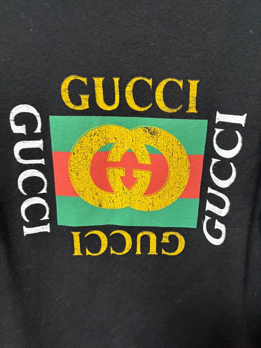 GUCCI グッチ ロゴダメージスウェット トレーナー GG柄　ブラック　ロゴ　サイズS