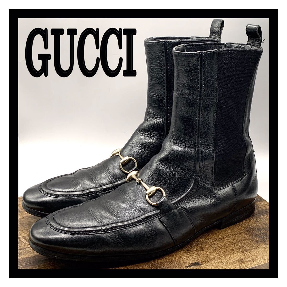 グッチ】本物 GUCCI 靴 25cm 黒 ショートブーツ ハイカット グッチ】本物 GUCCI 靴 25cm 黒 ショートブーツ ハイカット