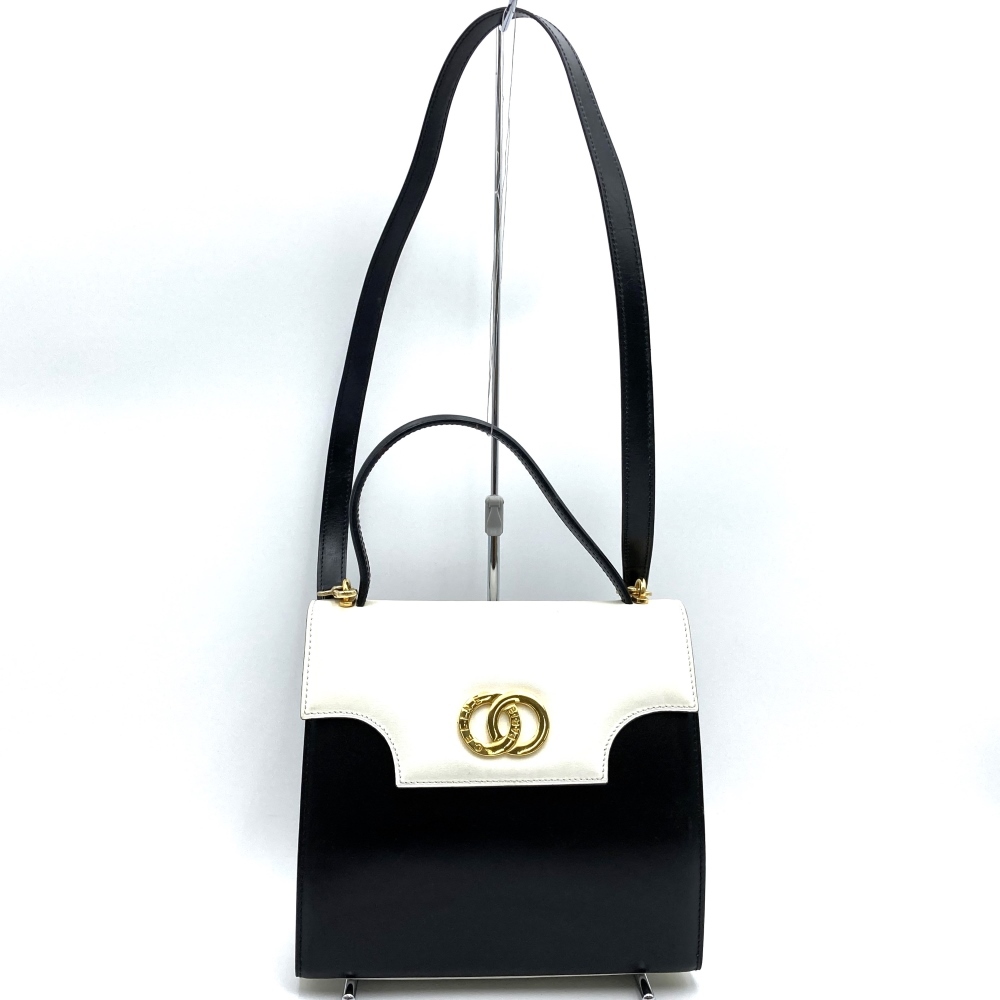 CELINE Celine 2WAY ручная сумочка сумка на плечо Circle Logo кожа bai цвет белый × черный женский мода 