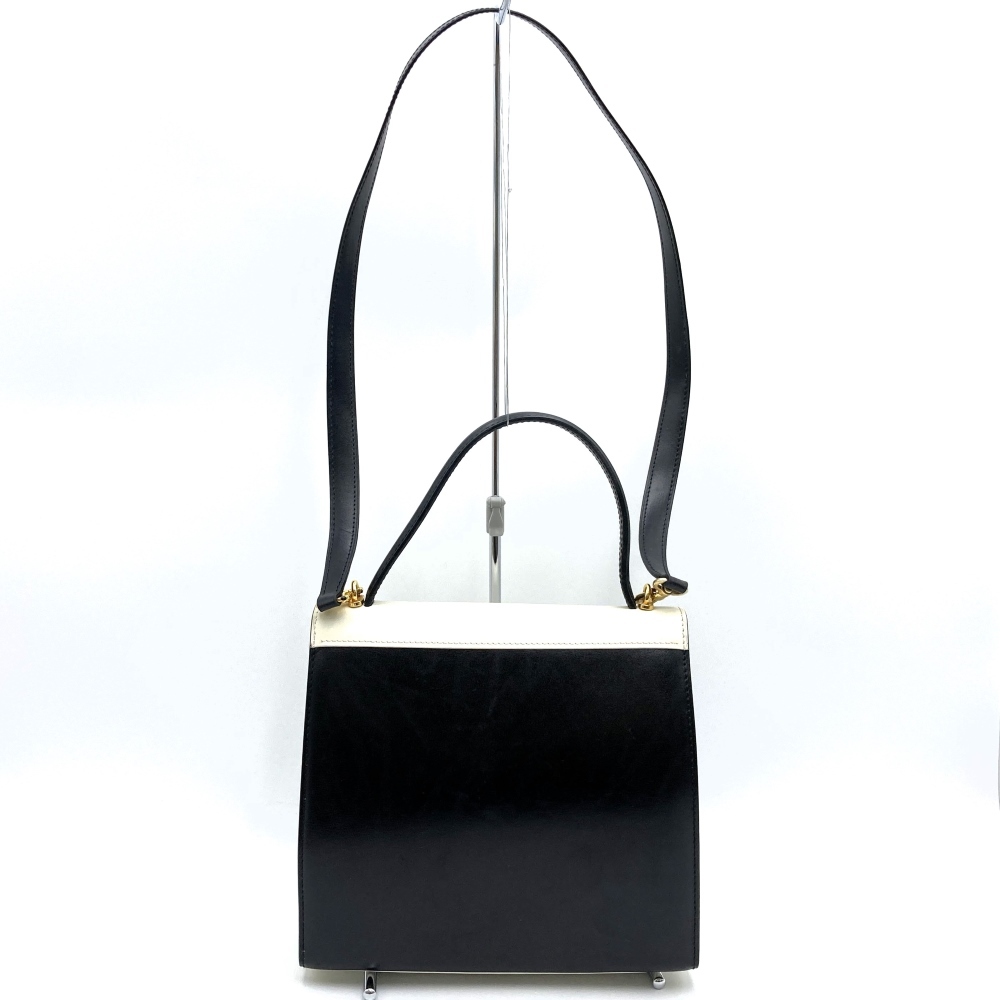 CELINE Celine 2WAY ручная сумочка сумка на плечо Circle Logo кожа bai цвет белый × черный женский мода 
