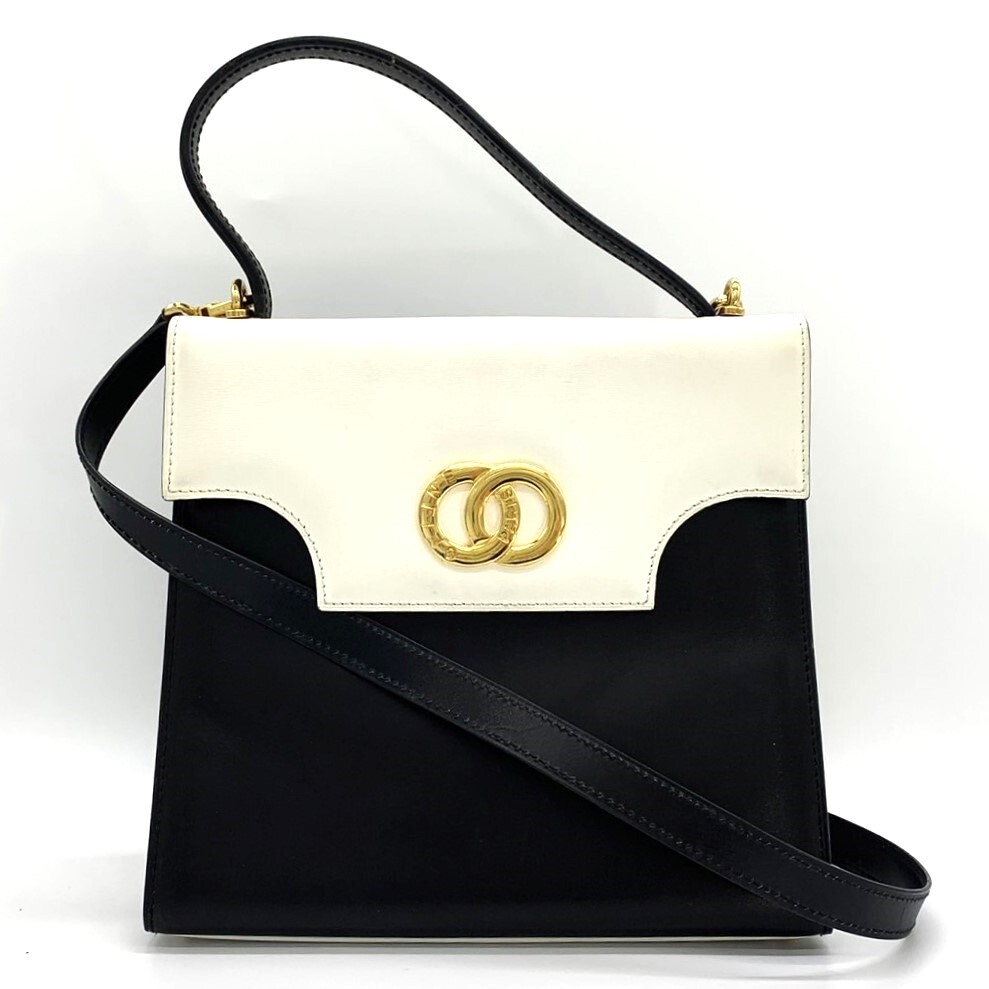 CELINE Celine 2WAY ручная сумочка сумка на плечо Circle Logo кожа bai цвет белый × черный женский мода 