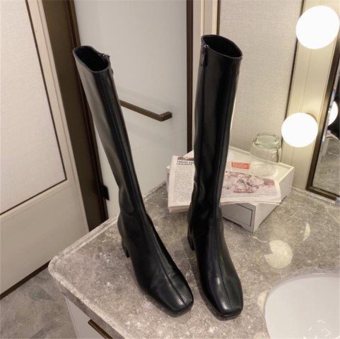  simple square tu fat heel high tube long boots 37 black 