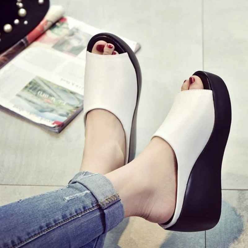  thickness bottom sandals lady's Wedge sole mules sandals open tu22.5cm(35) white 