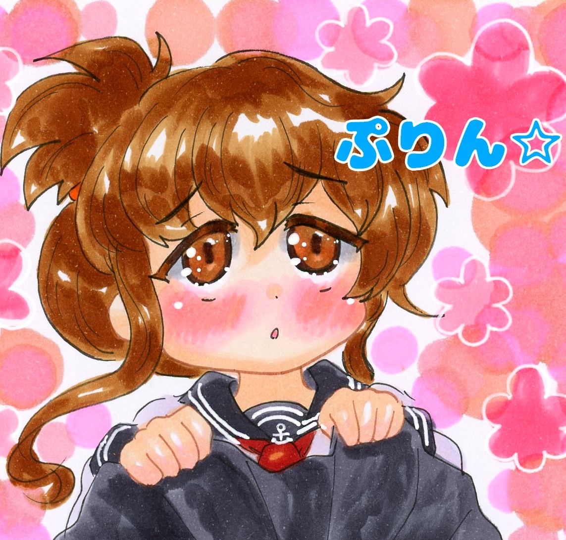「これでいいのです？」 電 艦隊これくしょん パンモロ 艦これ 同人手描きイラスト ミニ色紙