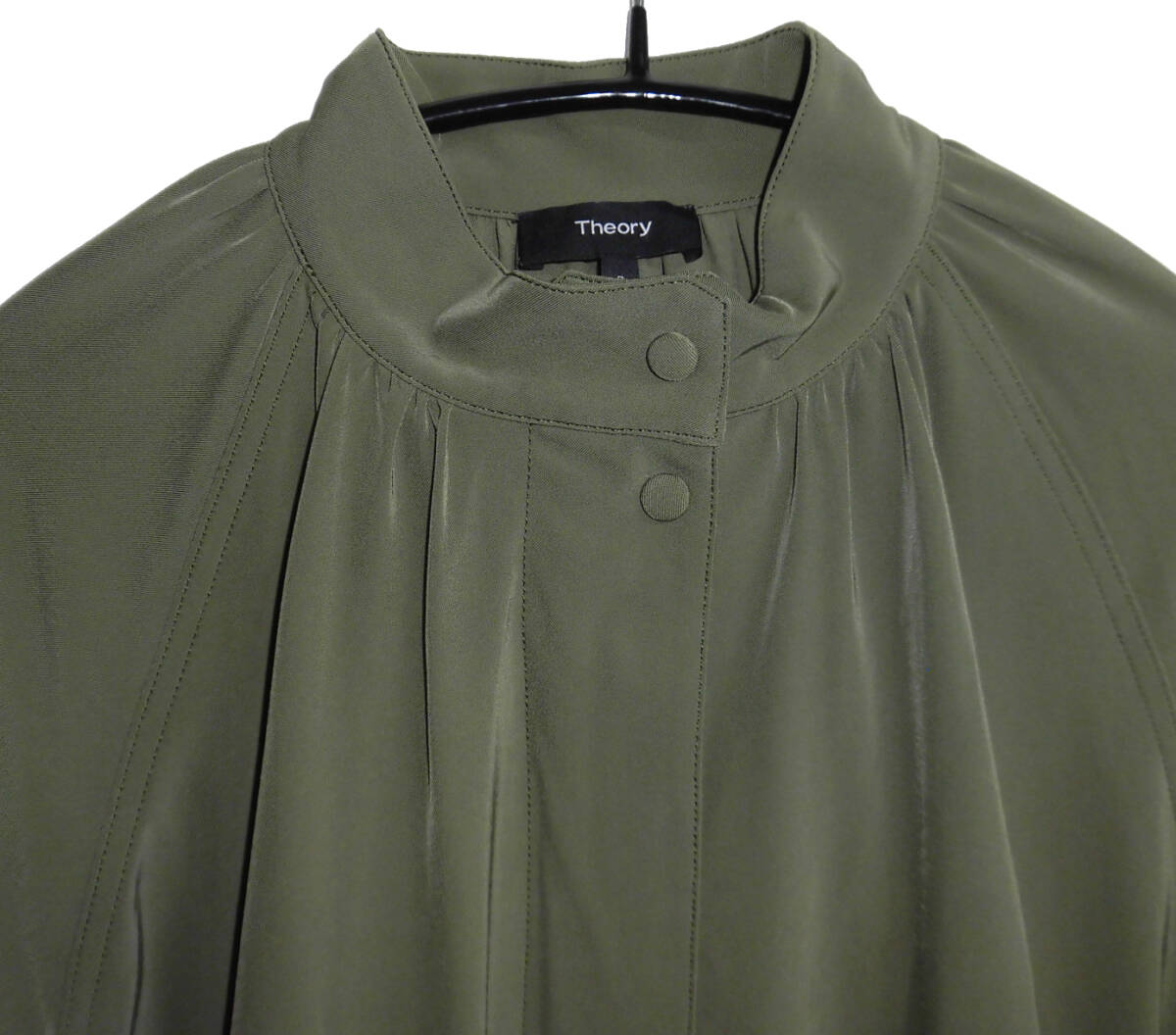 ◇極美品 定価7.2萬 THEORY セオリー 21SS Harbor Twill Ruched Trench 1109601 P ネックギャザー スタンドカラー コート