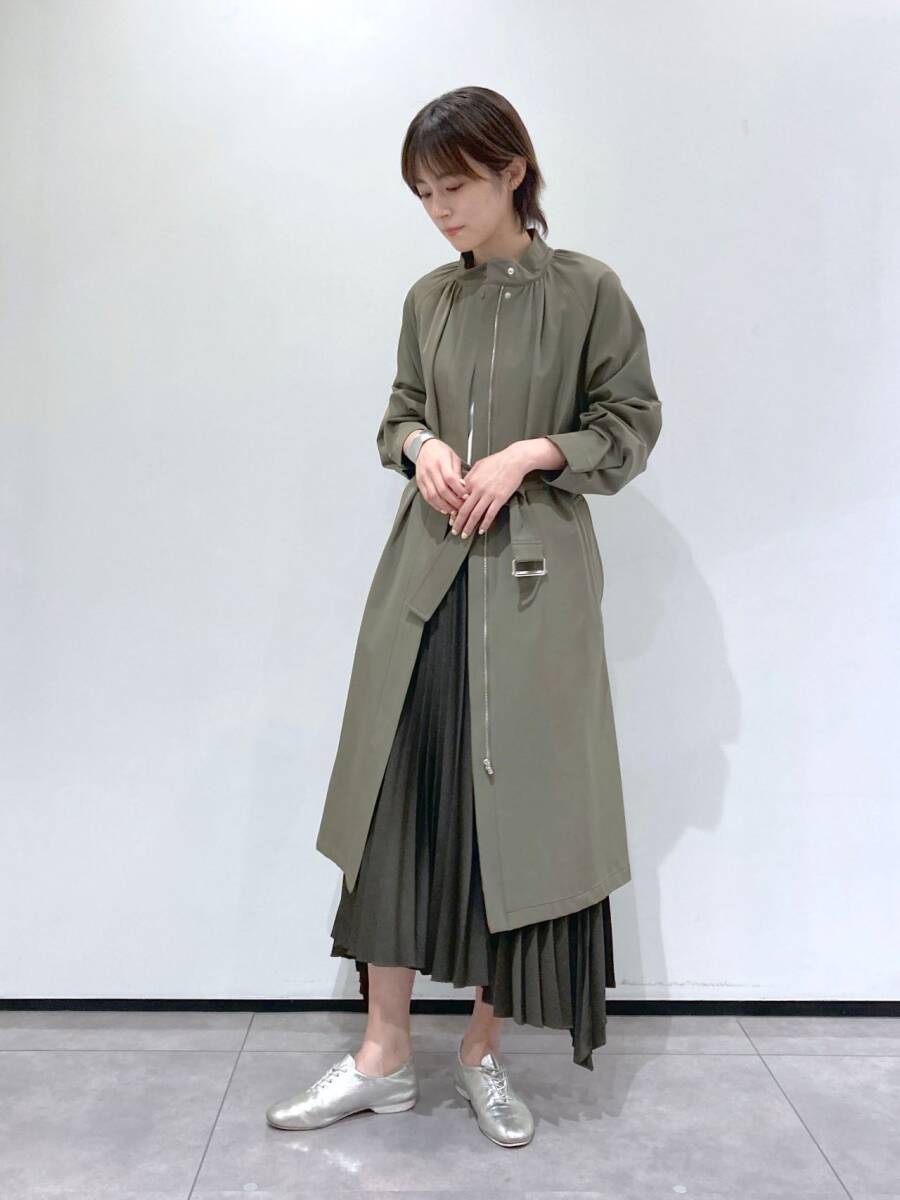 ◇極美品 定価7.2万 THEORY セオリー 21SS Harbor Twill Ruched Trench 1109601 P ネックギャザー スタンドカラー コート