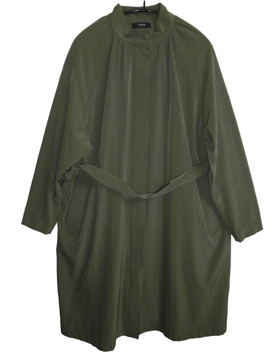 ◇極美品 定価7.2萬 THEORY セオリー 21SS Harbor Twill Ruched Trench 1109601 P ネックギャザー スタンドカラー コート