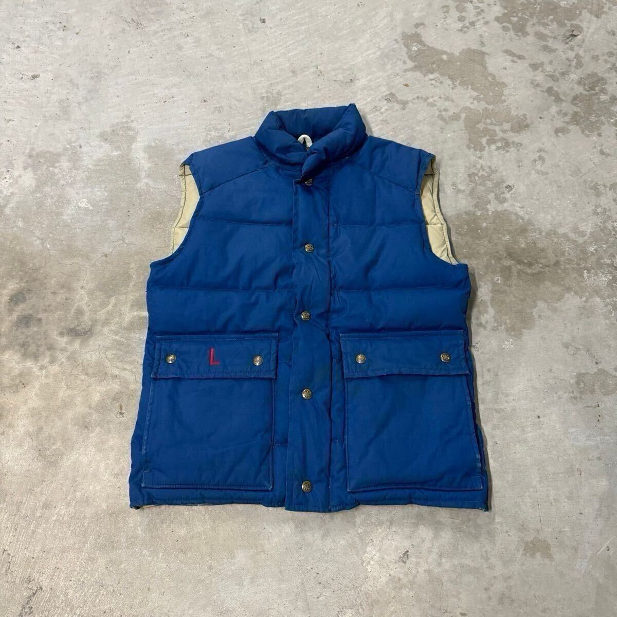 80s Eddie Bauer ダウンベスト 黒タグ ヴィンテージ ベスト エディーバウアー ブルー 青 カラコラム バウアーダウン グースダウン S