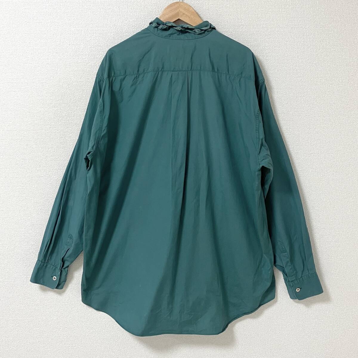 80's 90's EMS コットン シャンブレー シャツ 長袖 (L位) 緑系 無地 90年代 旧タグ オールド アウトドア イースタン マウンテン スポーツ 80s 刺繍タグ COMME des GARCONS SHIRT 襟 絞り加工 長袖 シャツ