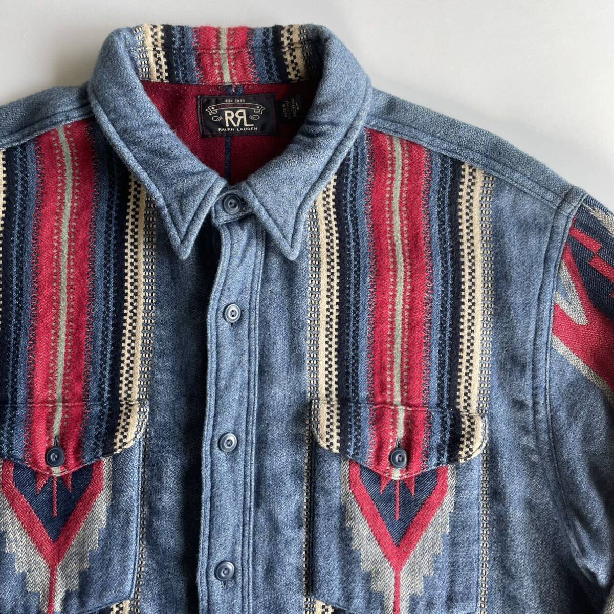 名作】RRL “Indigo Jacquard Over Shirt” L インディゴ 名作】RRL “Indigo Jacquard Over Shirt” L インディゴ