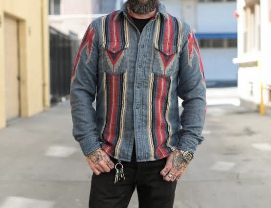 名作】RRL “Indigo Jacquard Over Shirt” L インディゴ 名作】RRL “Indigo Jacquard Over Shirt” L インディゴ