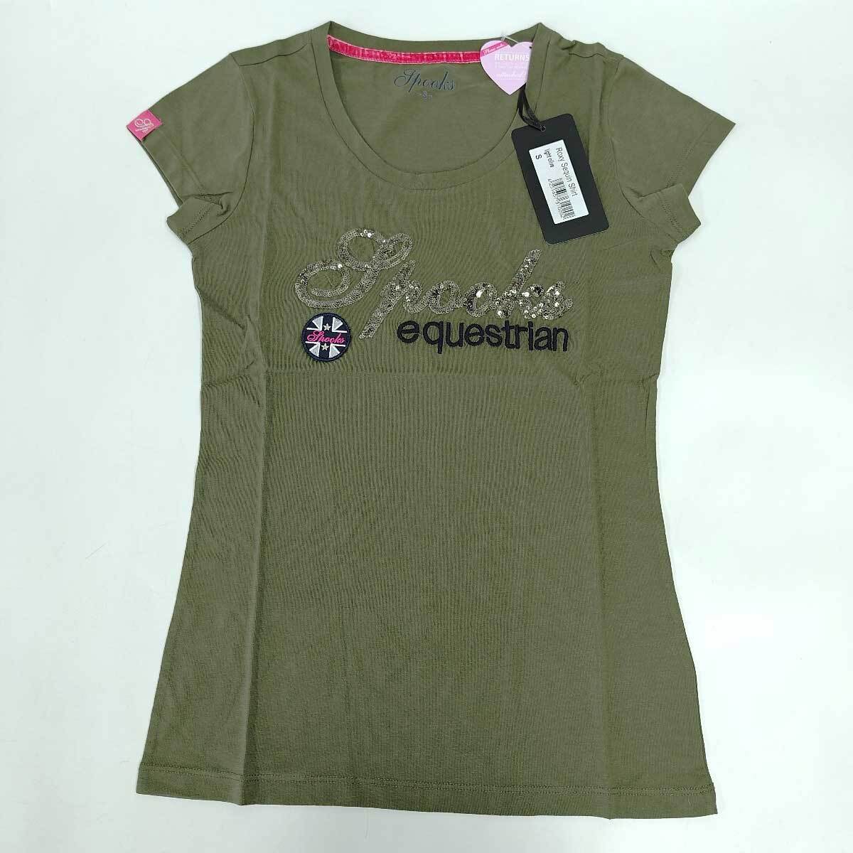 スプークス SPOOKS Roxy Sequin 半袖 Tシャツ ライディングシャツ S オリーブ レディース 乗馬 馬術