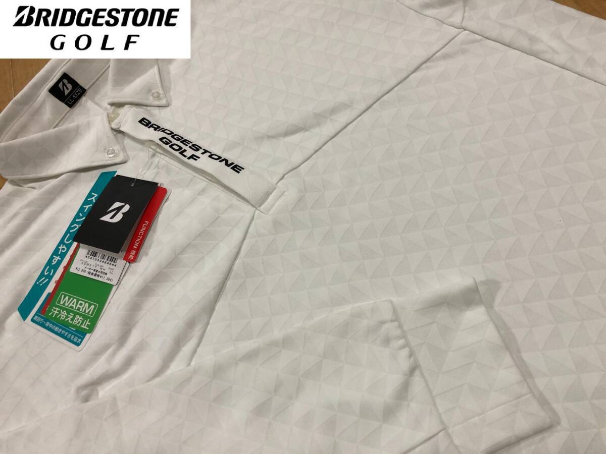 ・スピード発送 BRIDGESTONE GOLF(ブリヂストンゴルフ)秋冬 UVカット 汗冷え防止 ＋3℃PROJECT ボタンダウン長袖ポロシャツ XGM31F(WH)ＬＬ