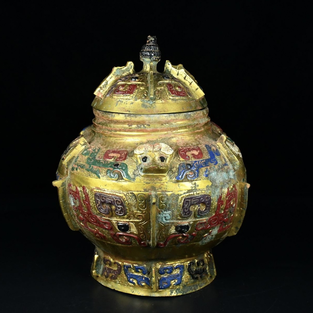青銅器 中国戦国時代 青銅琉金彩繪罍 時代物 中國古美術 極細工 青銅器 中国戦国時代 青銅琉金彩繪罍 時代物 中國古美術 極細工