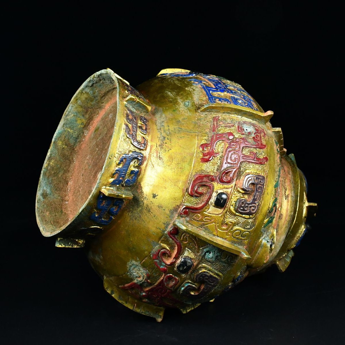 青銅器 中国戦国時代 青銅琉金彩繪罍 時代物 中國古美術 極細工 青銅器 中国戦国時代 青銅琉金彩繪罍 時代物 中國古美術 極細工