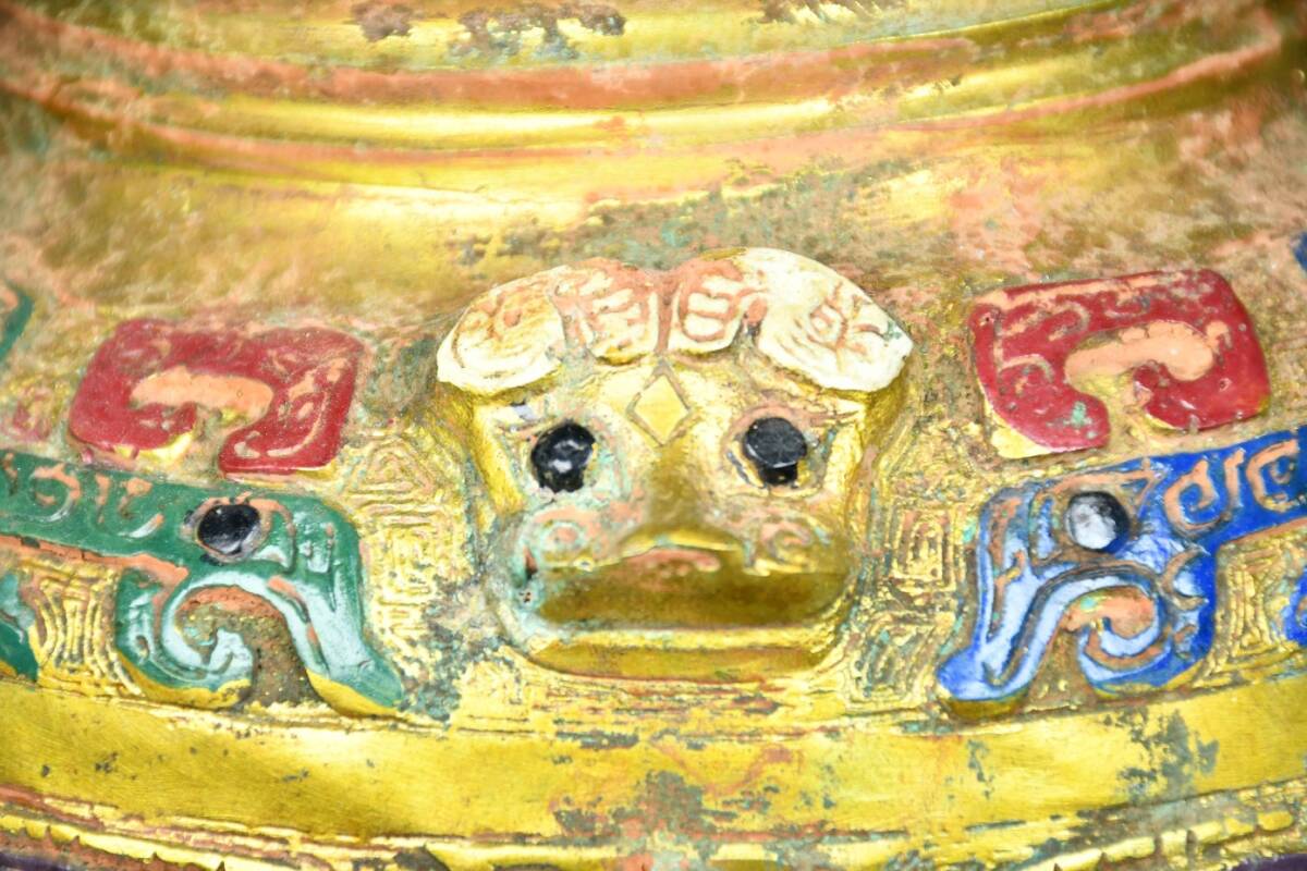 青銅器 中国戦国時代 青銅琉金彩繪罍 時代物 中國古美術 極細工 青銅器 中国戦国時代 青銅琉金彩繪罍 時代物 中國古美術 極細工