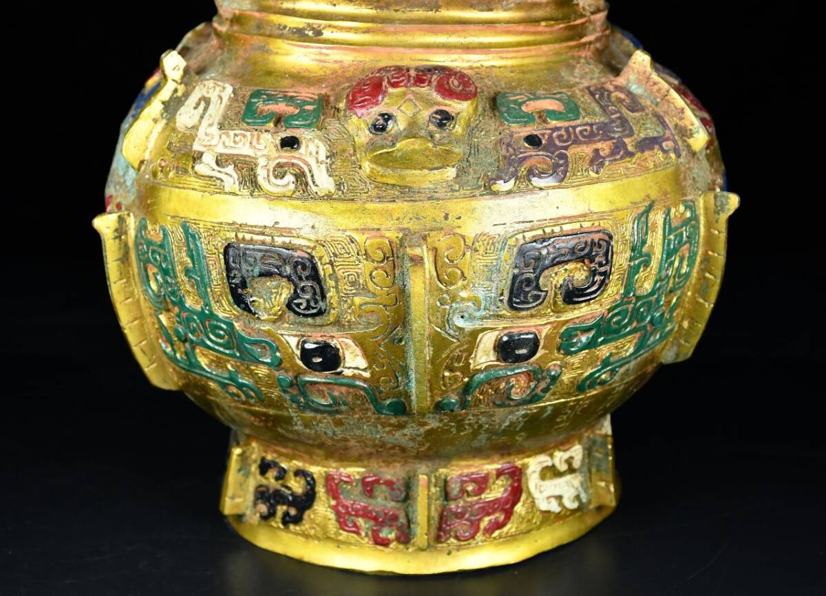 青銅器 中国戦国時代 青銅琉金彩繪罍 時代物 中國古美術 極細工 青銅器 中国戦国時代 青銅琉金彩繪罍 時代物 中國古美術 極細工