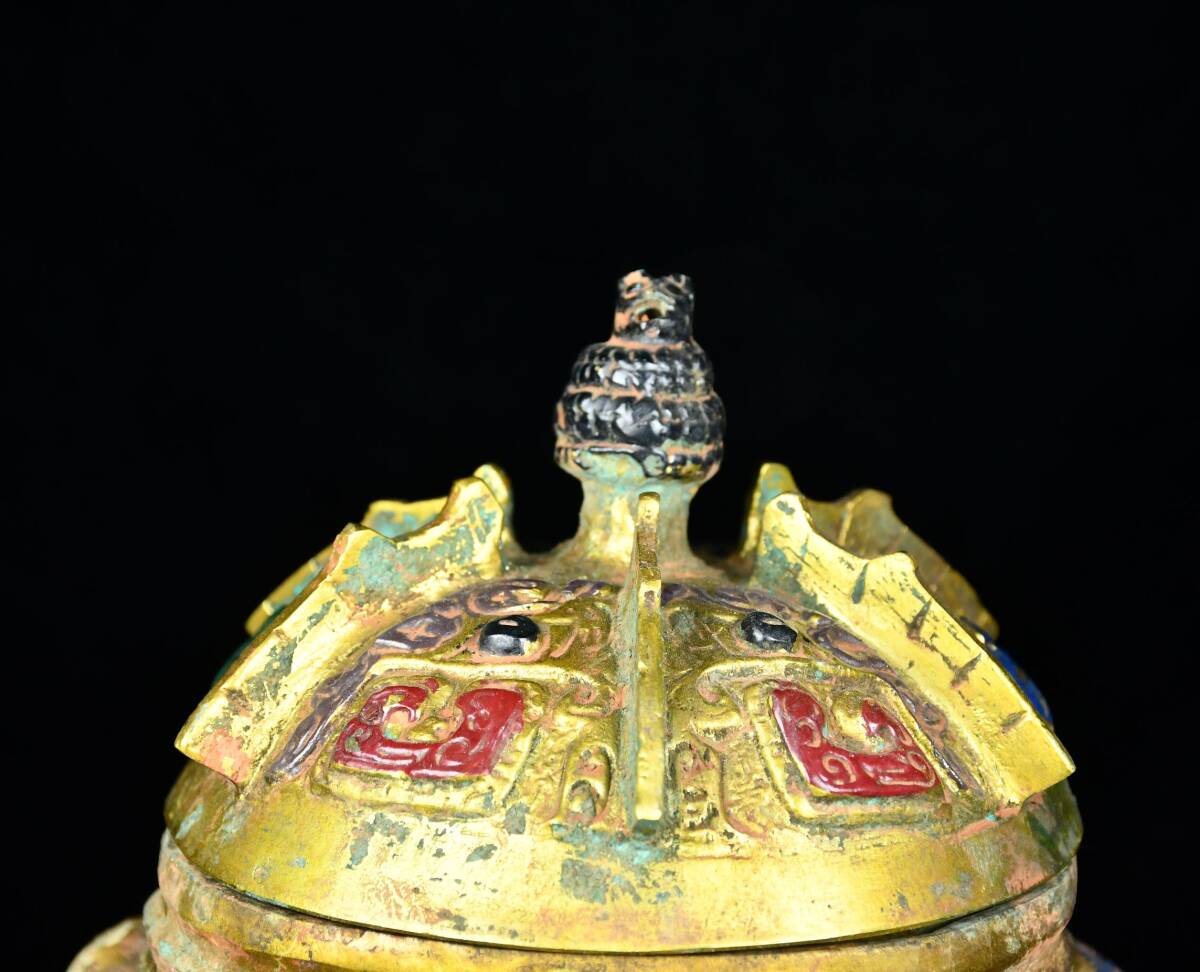青銅器 中国戦国時代 青銅琉金彩繪罍 時代物 中國古美術 極細工 青銅器 中国戦国時代 青銅琉金彩繪罍 時代物 中國古美術 極細工