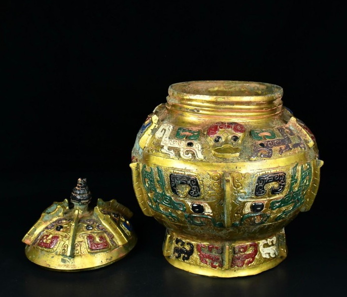 青銅器 中国戦国時代 青銅琉金彩繪罍 時代物 中國古美術 極細工 青銅器 中国戦国時代 青銅琉金彩繪罍 時代物 中國古美術 極細工