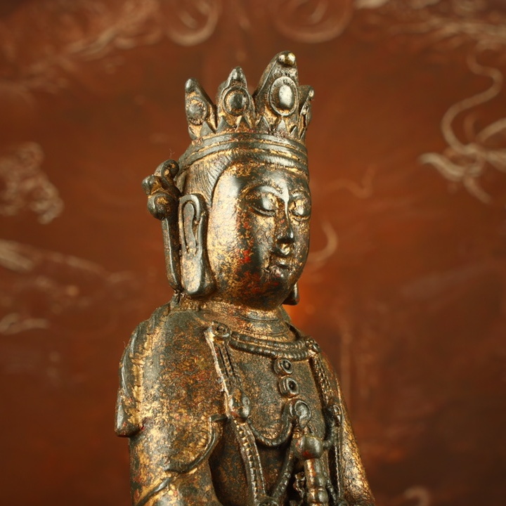 旧蔵仏像 清代 銅製拓金 観音菩薩 チベット仏教 仏教古美術 供養 旧蔵仏像 清代 銅製拓金 観音菩薩 チベット仏教 仏教古美術 供養