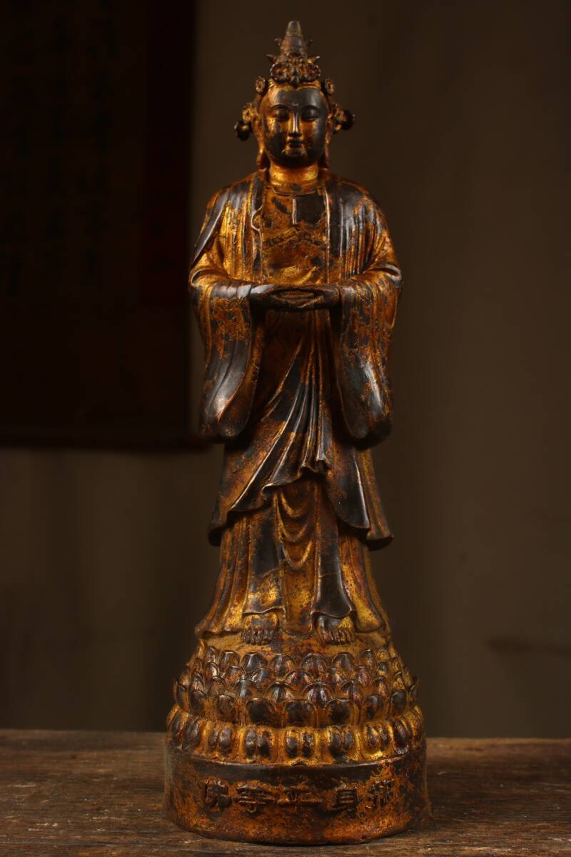 旧蔵 明代 銅拓金 禅定観音 仏像 仏教古美術 供養品 極細工 旧蔵 明代 銅拓金 禅定観音 仏像 仏教古美術 供養品 極細工